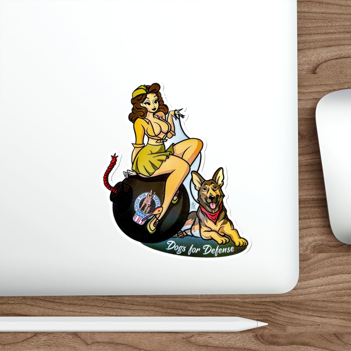 Dogs for Defense Pin Up Girl sticker, outdoor use suitable