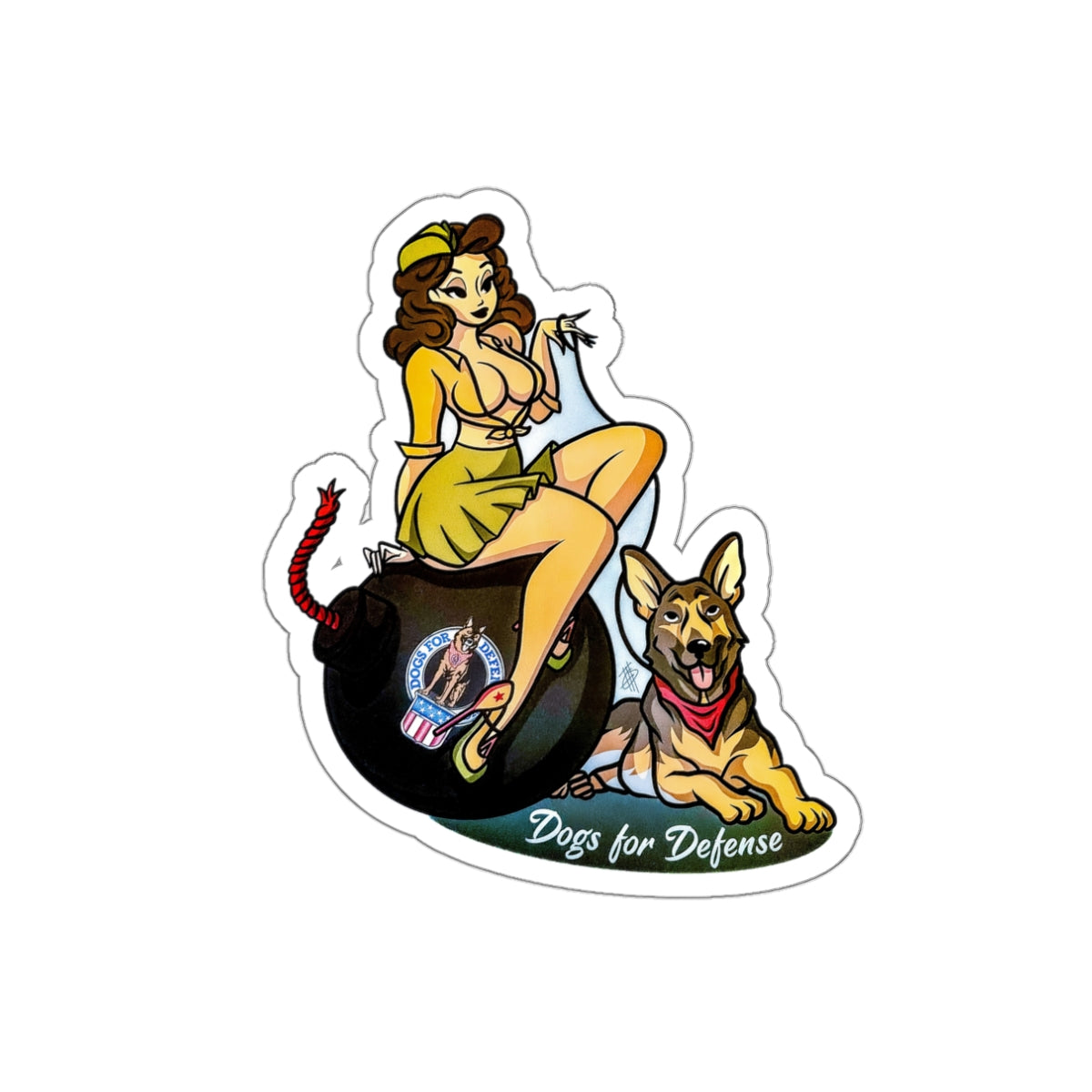 Dogs for Defense Pin Up Girl sticker, outdoor use suitable