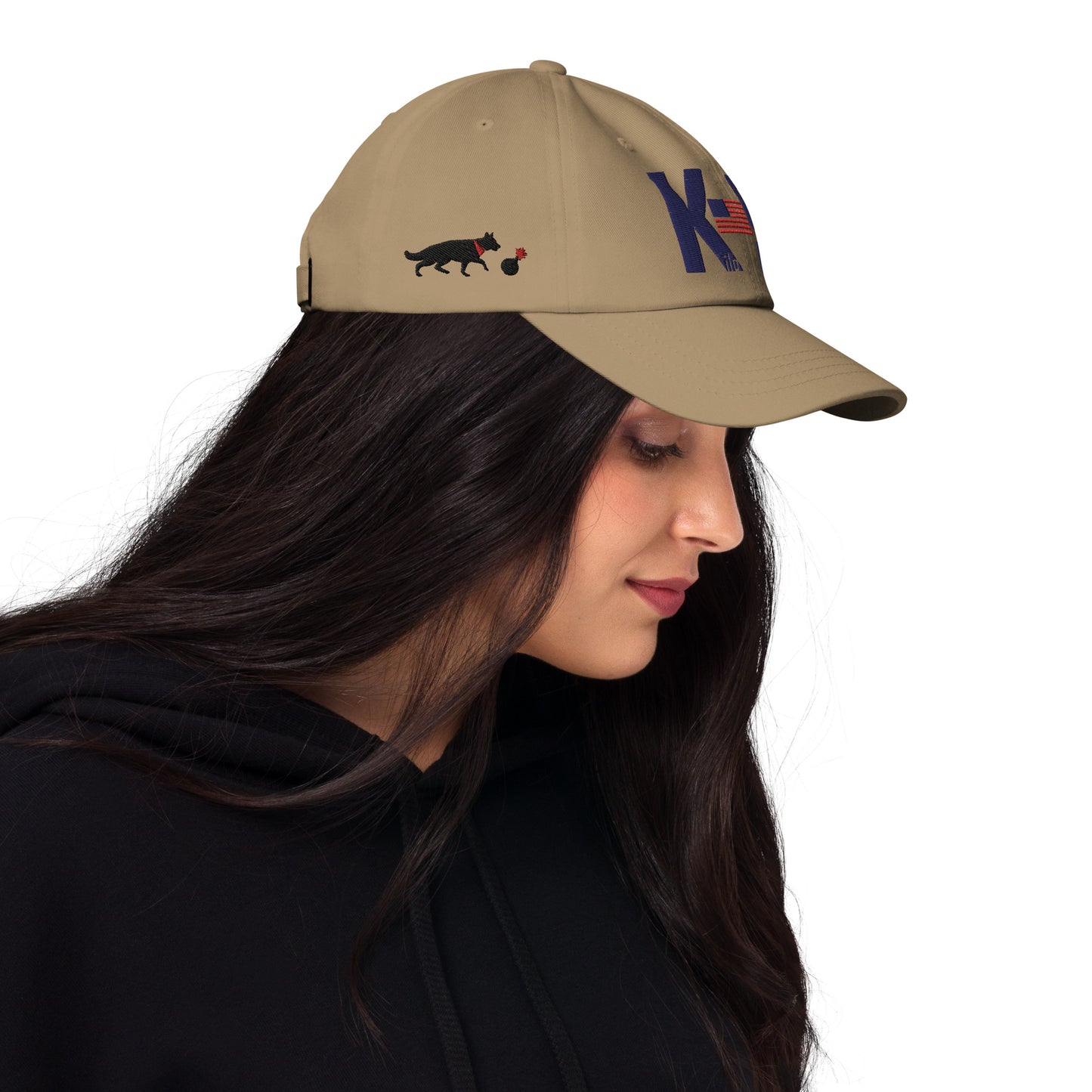 Kilo 9er (K-9) logo Embroidered hat with bomb dog on side