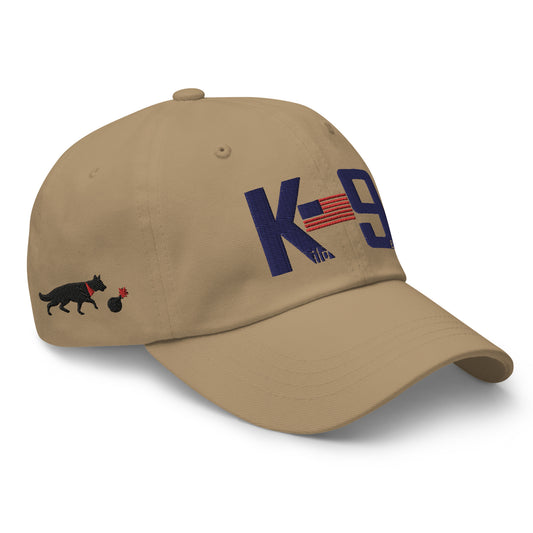 Kilo 9er (K-9) logo Embroidered hat with bomb dog on side